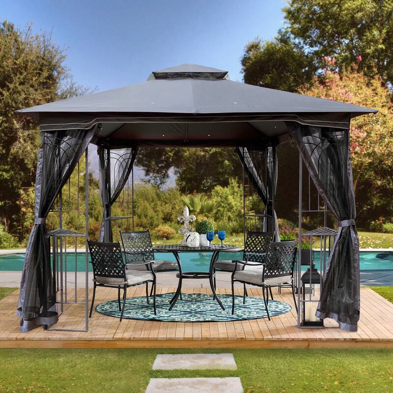 10x10 Outdoor Patio Gazebo Canopy Tent With Ventilated Double Roof And Mosquito net(Detachable Mesh Screen On All Sides)