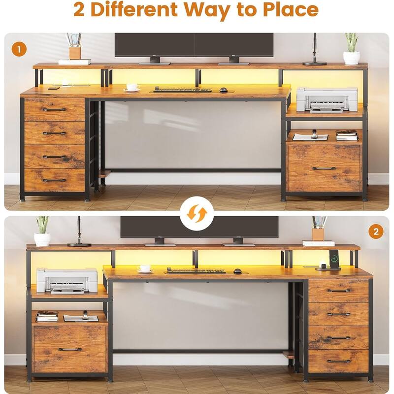 Home Computer Desk File Drawer & Power Outlet 5 Drawer Monitor Shelf