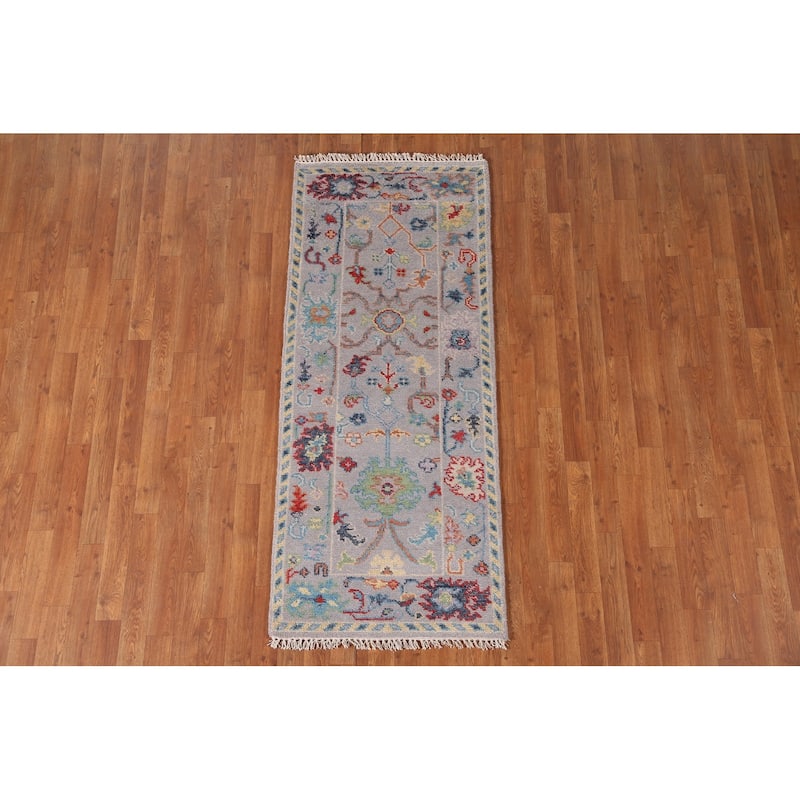 Silver Gray Oushak Oriental Accent Rug Handmade Wool Carpet - 2'6"x 6'0"