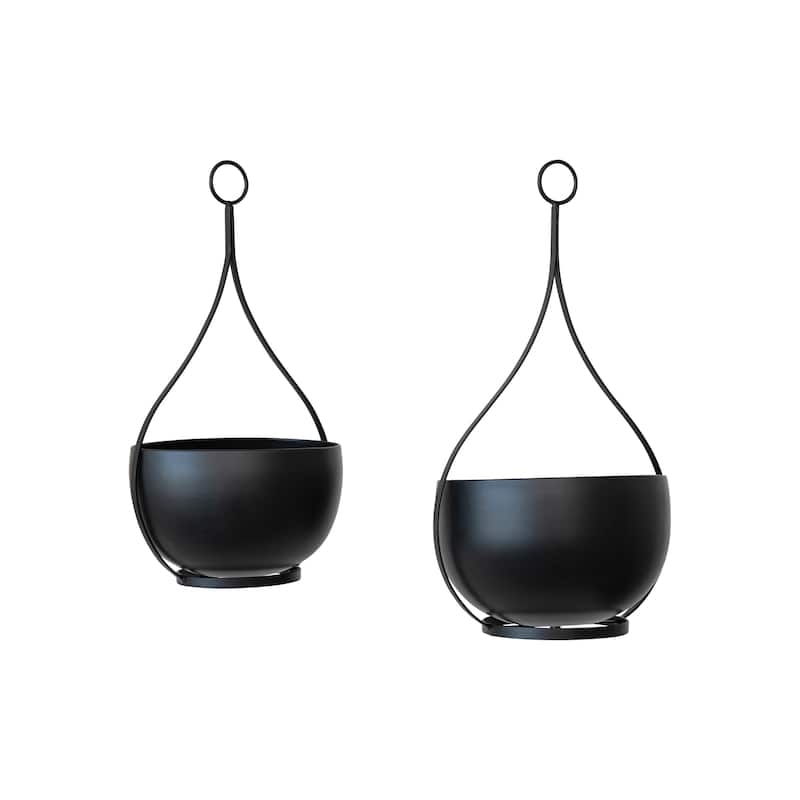 Decorative Hanging Metal Planters, Set of 2 - 11.0"L x 9.5"W x 19.5"H - Black - 11.0"L x 9.5"W x 19.5"H