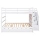 preview thumbnail 7 of 7, White Full-over-Full Pinewood Bunk Bed with Twin Trundle, 3 Storage Stairs, and Full-Length Guardrail