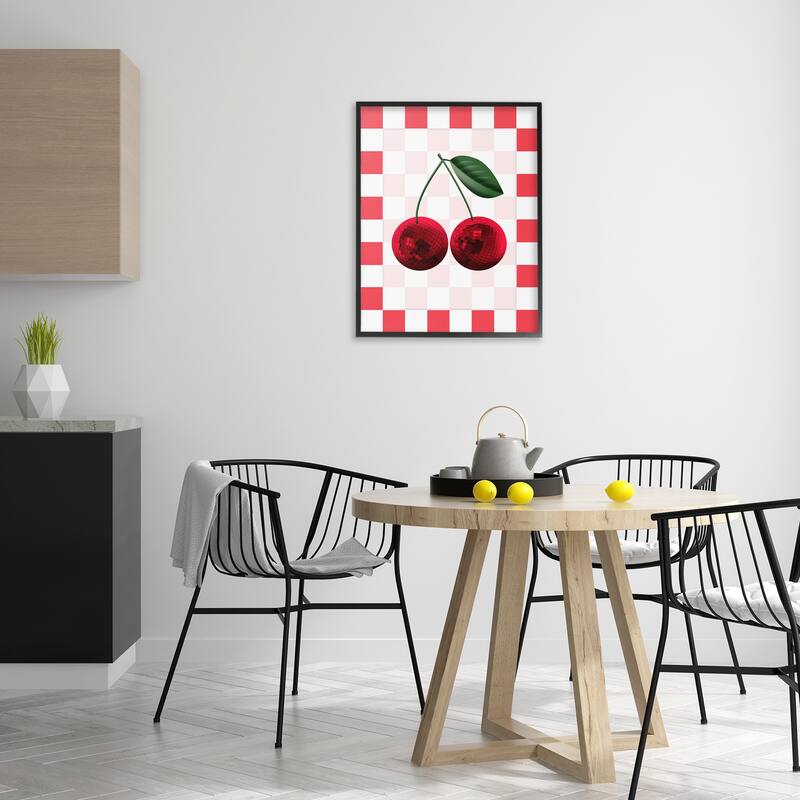 Stupell Disco Cherries on Checkered Framed Giclee Art Design By Marcus Prime