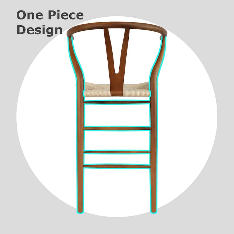 Solid Wood Countertop Height Barstool with Open Y Back Farmhouse Woven Organic Natural Chair For Kitchen Designer - N/A