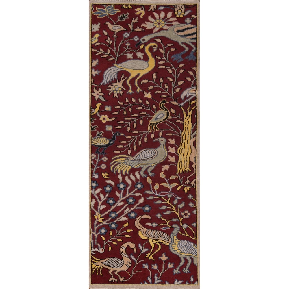 Animals Design Ziegler Indian Runner Rug Handmade Wool Carpet - 2'7"x 8'0"