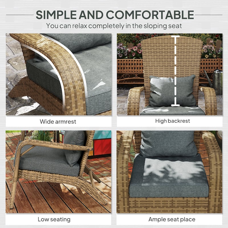 Outdoor Rattan Adirondack Chair with Cushions and Steel Frame Patio Seat for Porch or Pool - 25.2" W x 31.5" D x 35.4" H