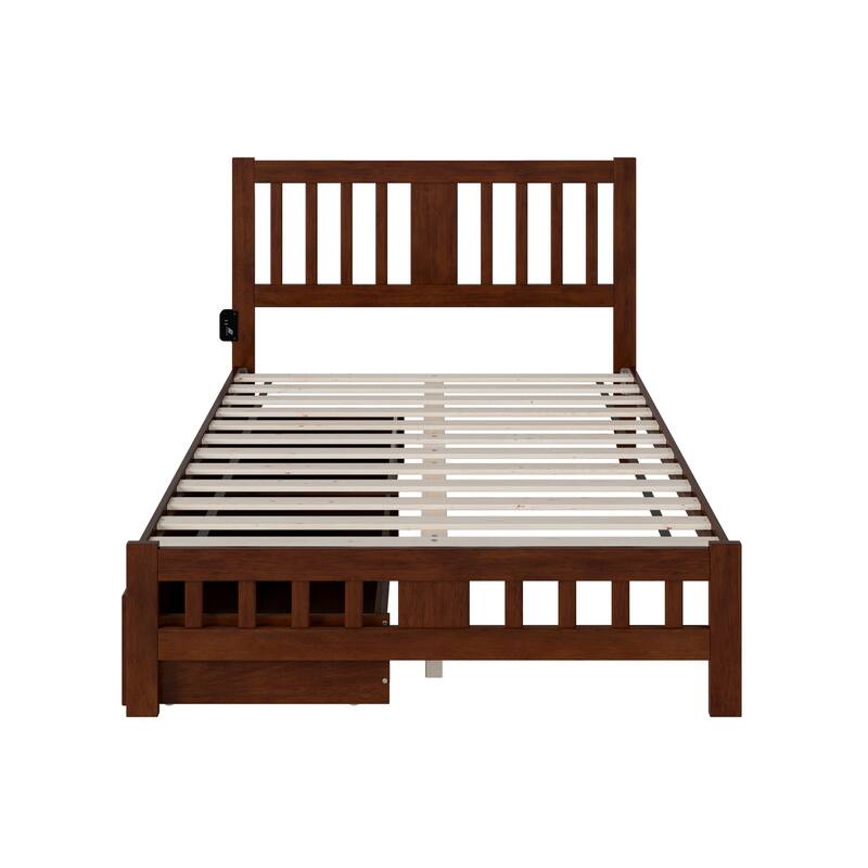 Full Bed with Drawers - Handmade Wood Platform Bed Frame, Walnut Finish