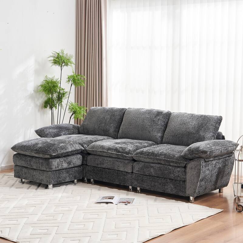 Modern Upholstered Polyester Sleeper Sofa with Ottoman
