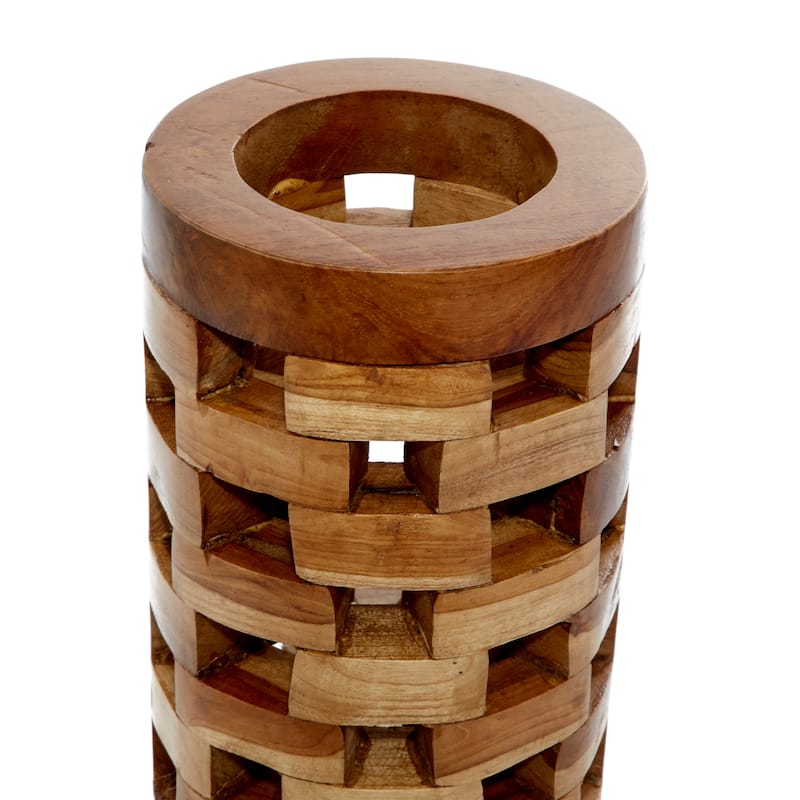 Teak Wood Handmade Vase with Cut Out Patterns - Set of 2 Brown - Roche River Decor - 6"W x 6"L x 16"H