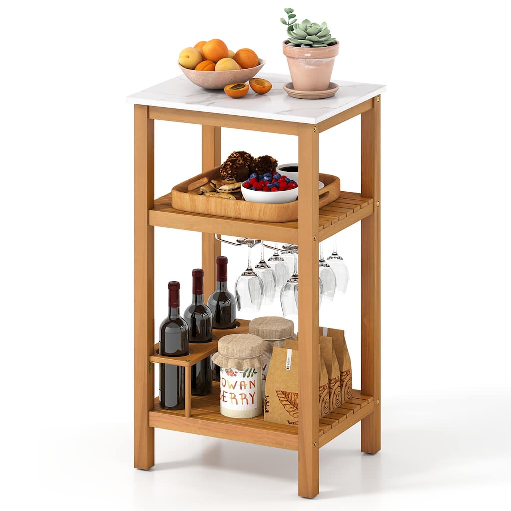 Gymax 3-Tier Patio Wood Storage Cabinet w/ Marble-Like Countertop 2