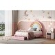 preview thumbnail 14 of 20, Full Size Velvet Platform Bed with Colorful Rainbow Headboard and 2 Storage Drawers, Upholstered Princess-Style Frame