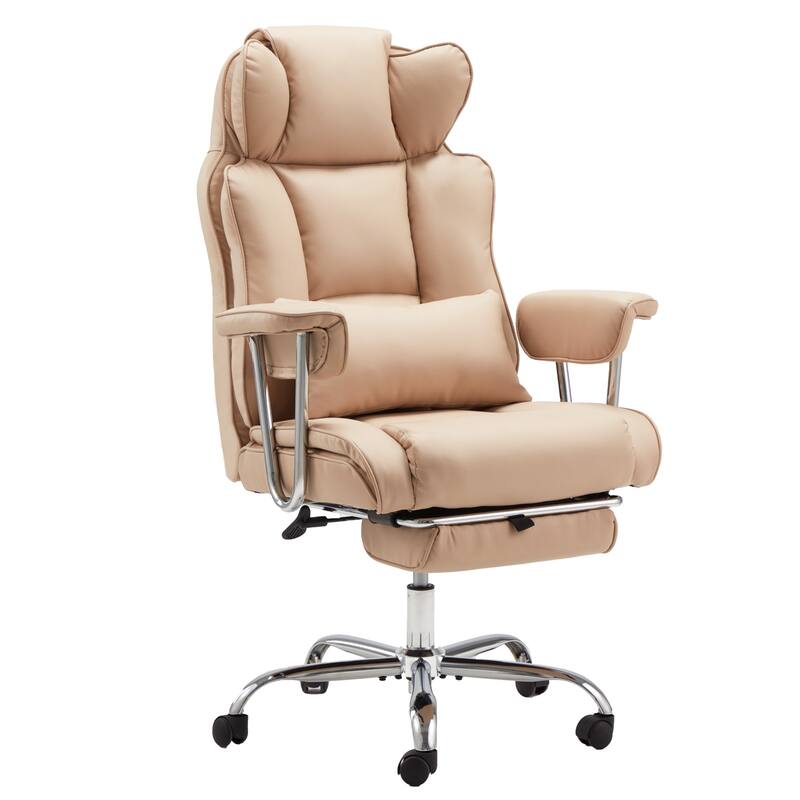 Big and Tall Leather Office Chair with Foot Rest with Adjustable Back for People up to 400 lbs - Khaki