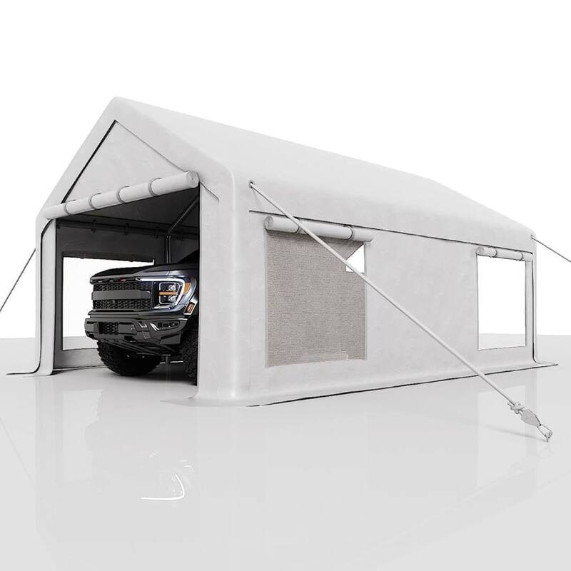 12x20 Ft Carport with Roll-Up Doors and 4 Windows for Bass Boats, Tractors, and SUVs - 12X20 Ft