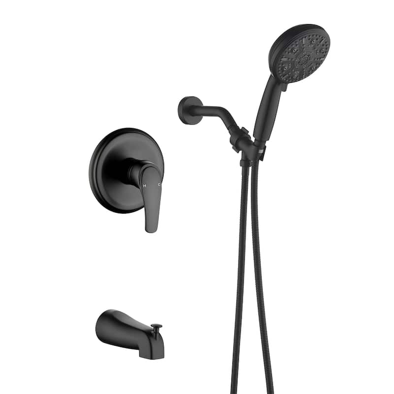 Wall Mounted Shower Faucet with Tub Spout Complete Pressure Balance Matte Black Tub Shower System Wth Rough-in Valve - Matte Black