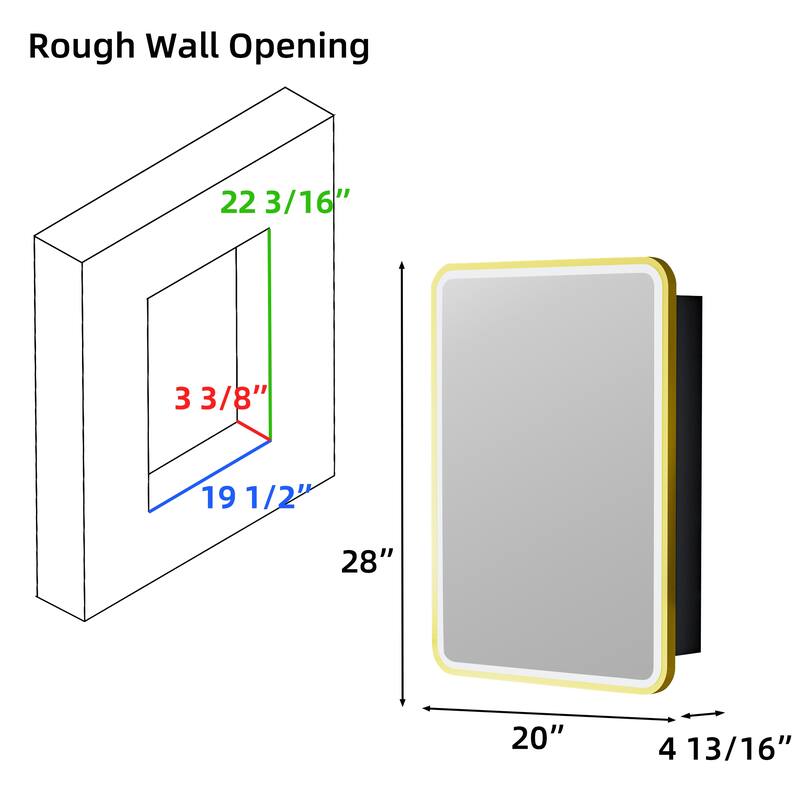 Aris Recessed/Surface Mount Bathroom Medicine Cabinet with Mirror and Lights, Dimmable, Adjustable Shelves, Fast Defogging