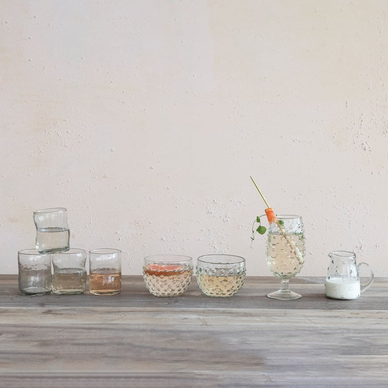 Hobnail Stemmed Drinking Glasses - 3.0"L x 3.0"W x 6.5"H