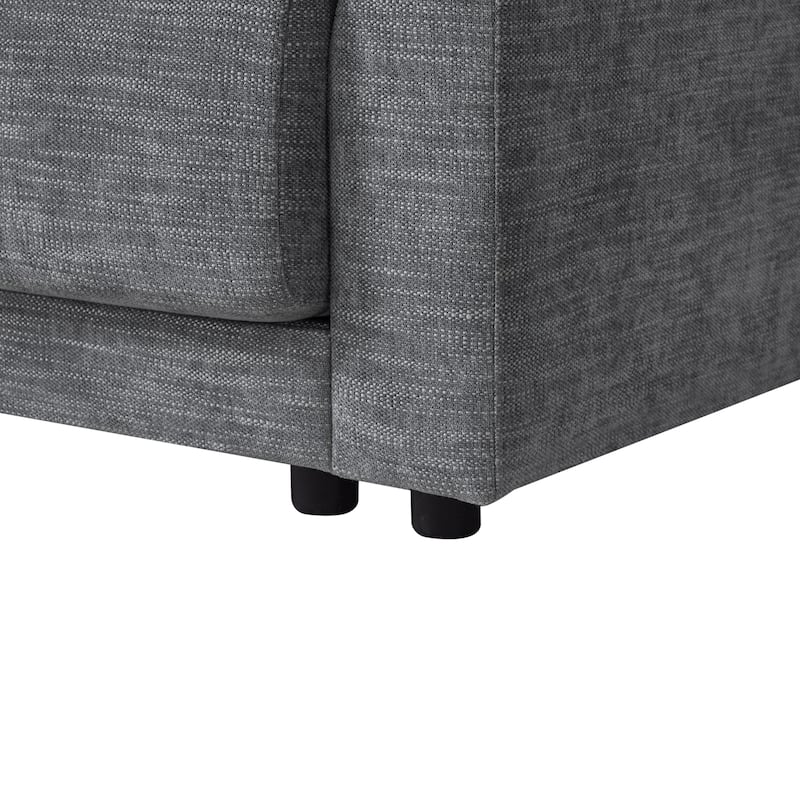 124" Chenille 4-Seater L-Shaped Sofa with Storage Console, USB