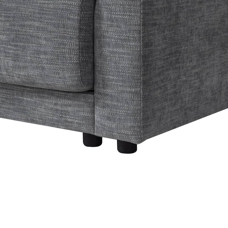 Roomfitters 124'' L-Shaped Sectional Sofa with Storage Console, Charging Station, Modular Couch with Ottoman, Chenille