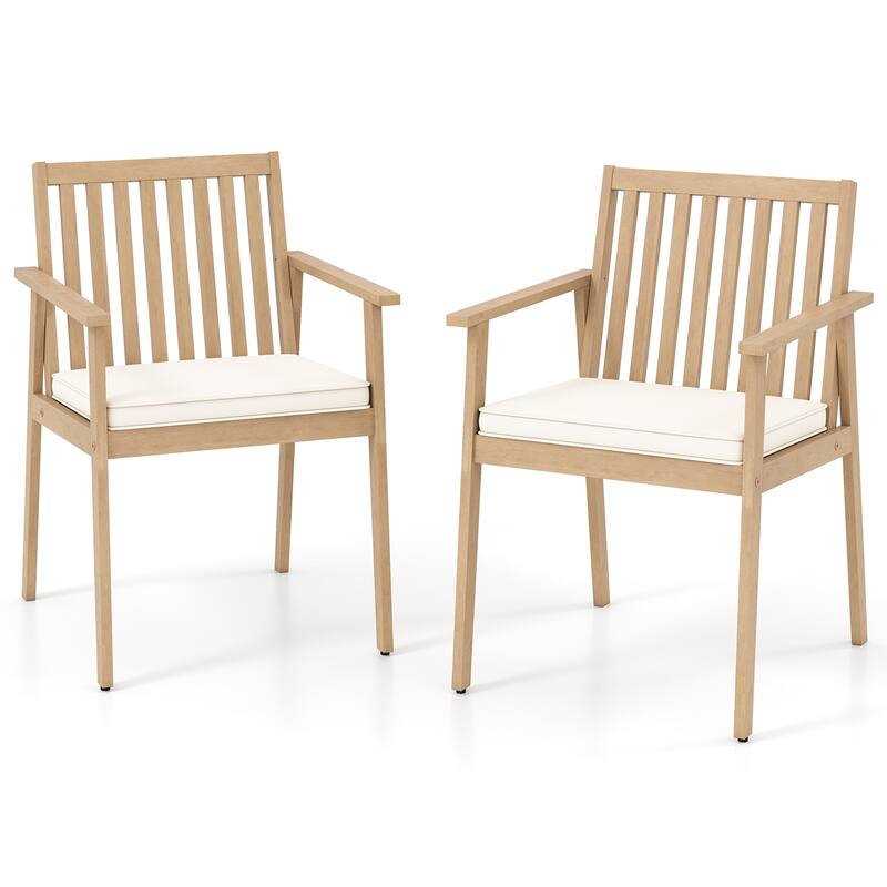 Gymax 2 PCS Patio Dining Chairs w/ Removable Padded Cushion Armrests & - Natural