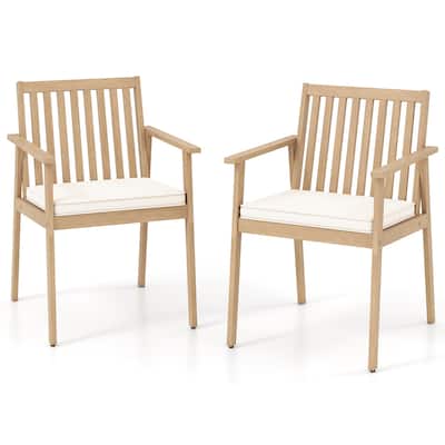Gymax 2 PCS Patio Dining Chairs w/ Removable Padded Cushion Armrests &