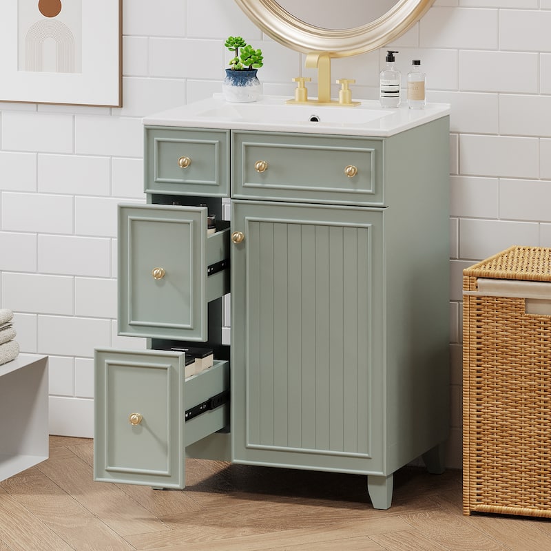 24-Inch Bathroom Vanity Cabinet with Ceramic Sink by Harper&Bright Designs