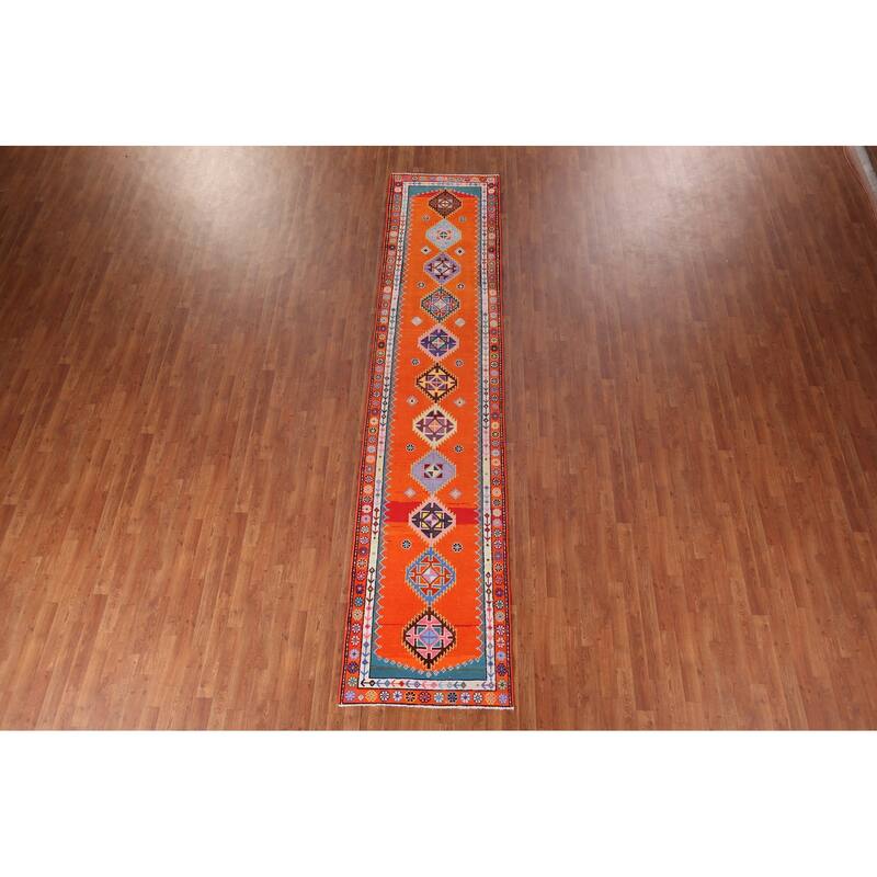 Orange Anatolian Turkish Vintage Runner Rug Handmade Silk Carpet - 2'10"x 13'0"