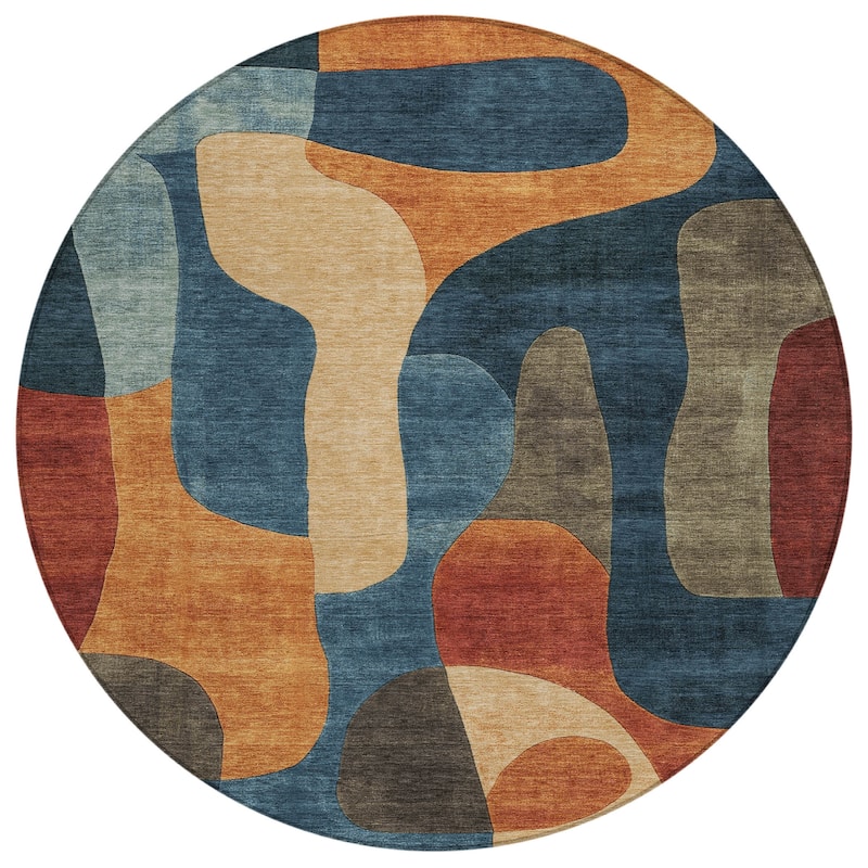 HomeRoots Abstract Transitional Rectangle Outdoor Rug - 8' Round