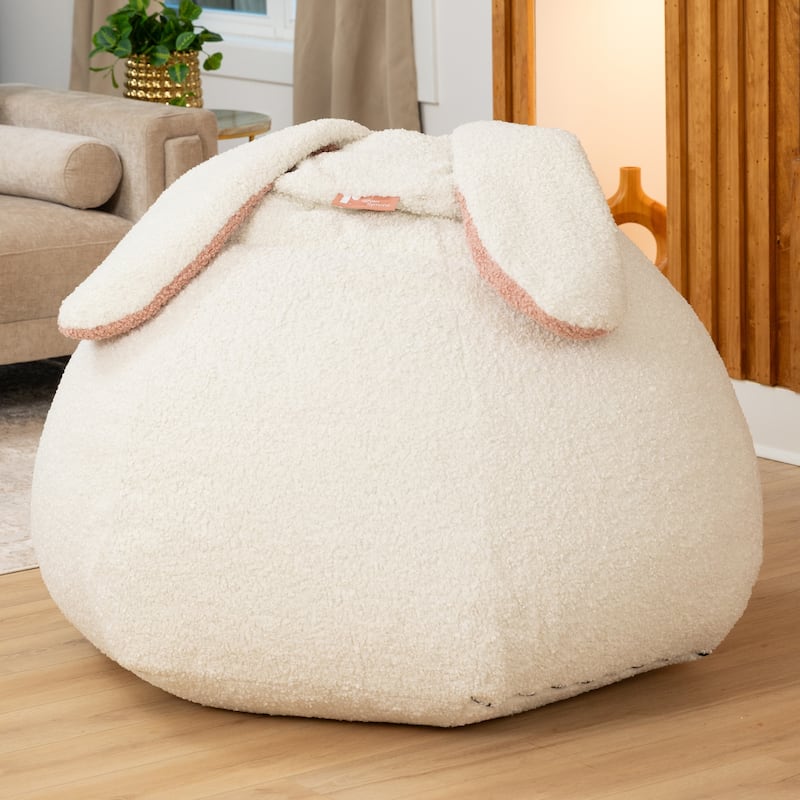 Raven-Symoné Home HopSeat Bunny - Oval Shaped Large Bean Bag Chair with Ears, Ultra Soft Shearling