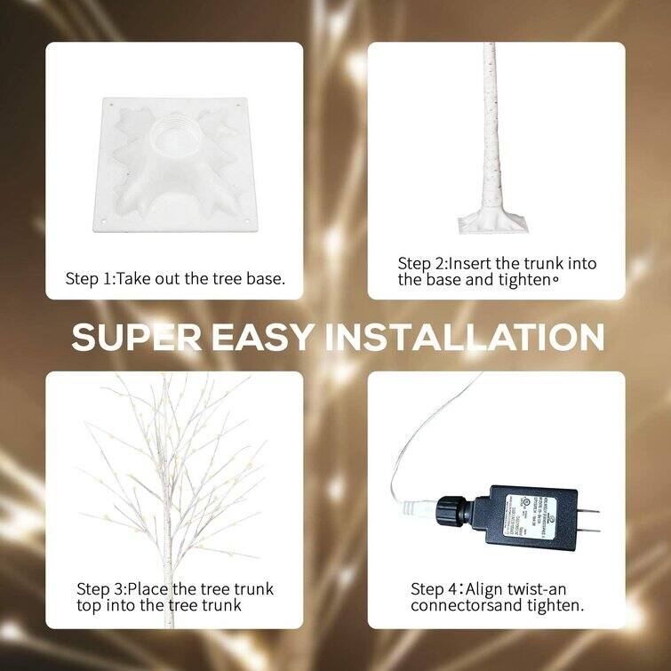 3 Piece Lighted Trees and Branches Set, Christmas Holiday Party Decorations Pre-Lit White Birch Tree LED Lighted Trees