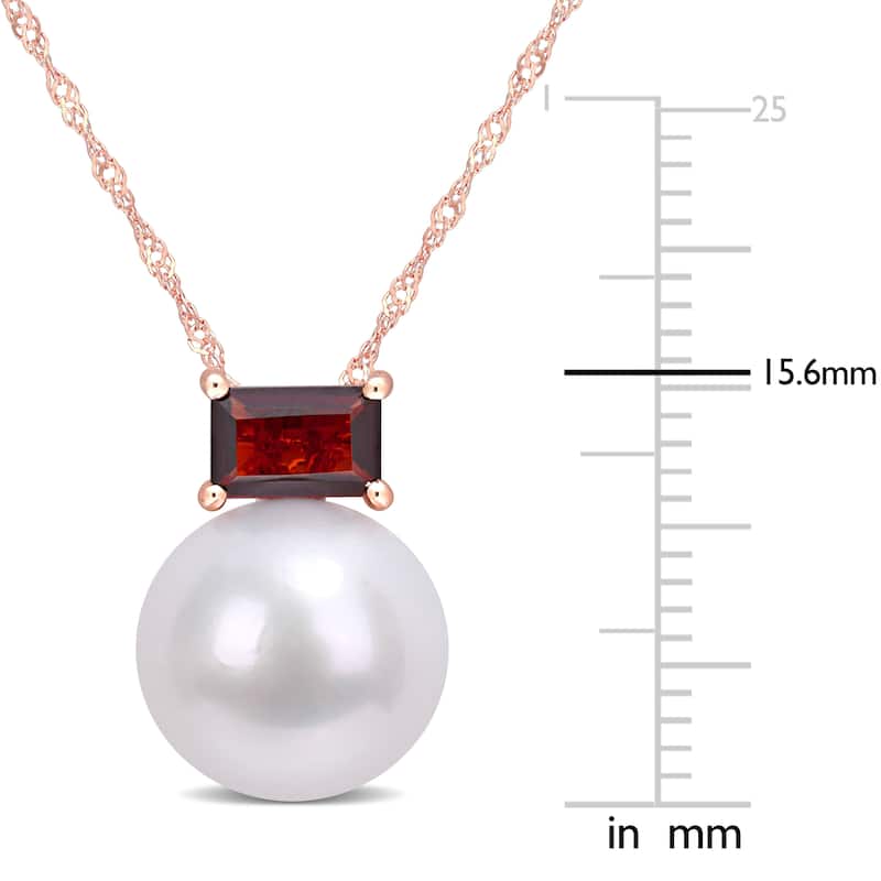 Miadora 10k Rose Gold Freshwater Cultured Pearl & Garnet Solitaire Drop Necklace (11-12mm)
