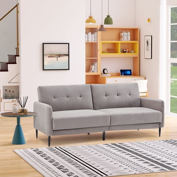 Linen Upholstered Modern Convertible Folding Futon Sofa Bed - Bed Bath ...