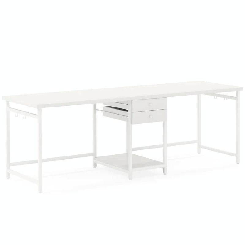 Extra-Large 2-Person Office Desk with Drawers, Open Shelf and Steel Frame