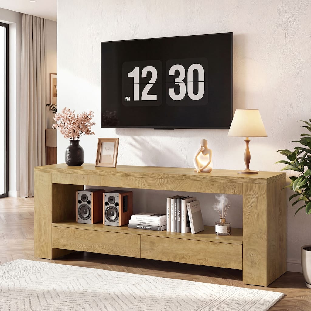 63 Inch TV Stand Entertainment Center with Drawers & Open Shelves - 63" L x 13.78" W x 23.62" H