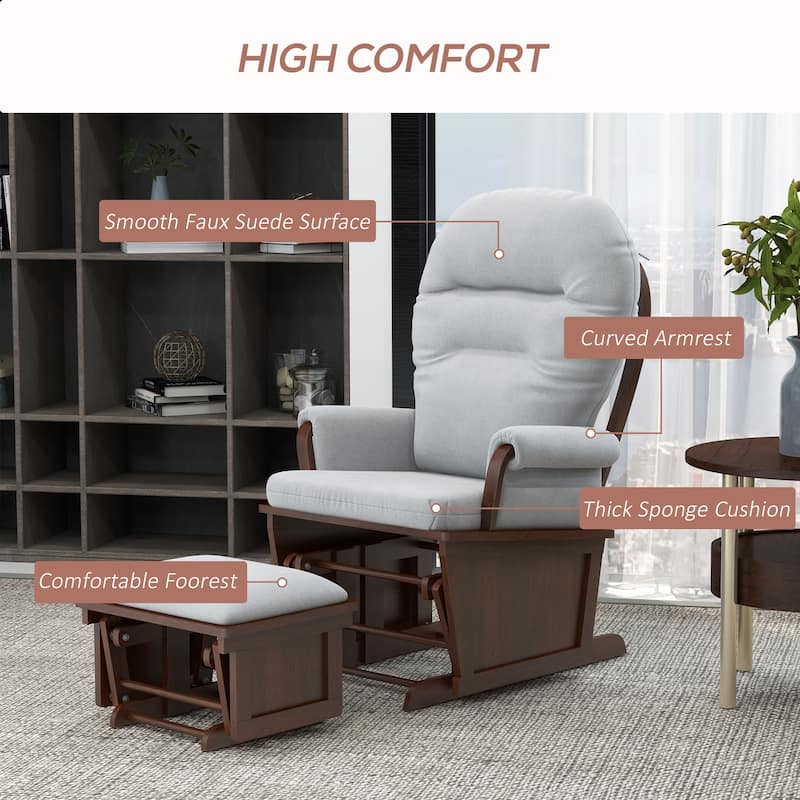 HOMCOM Nursery Glider Rocking Chair with Ottoman Cushion Seating