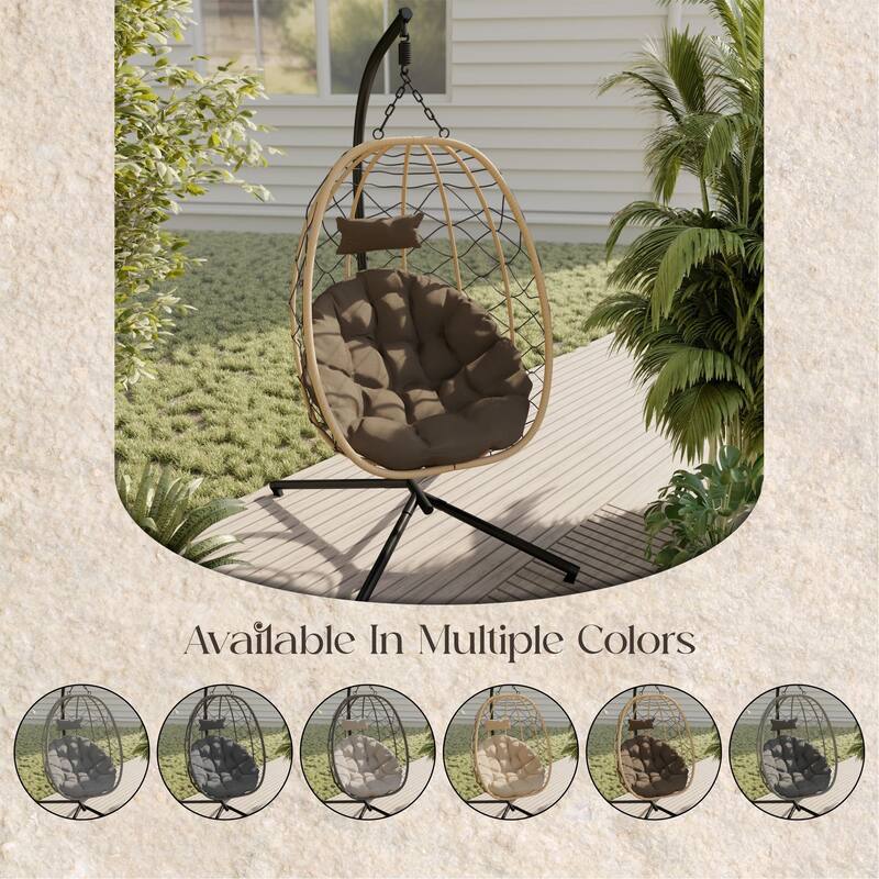 Summit Hanging Egg Swing Chair with Brown Frame & Foldable Shell for Home Patio Garden Backyard Porch