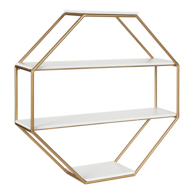 Kate and Laurel Lintz Octagon Floating Wall Shelf - White/Gold - 24x24