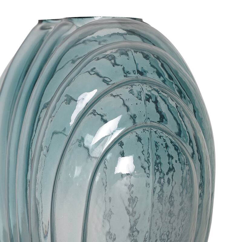 American Art Decor Sea Scallops Azure Glass Vase Set - 11.4" x 8.6" - 11.4" x 8.6"
