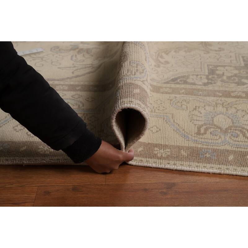 Floral Beige Tabriz Persian Area Rug Hand-Knotted Wool Carpet - 9'6"x 12'10"