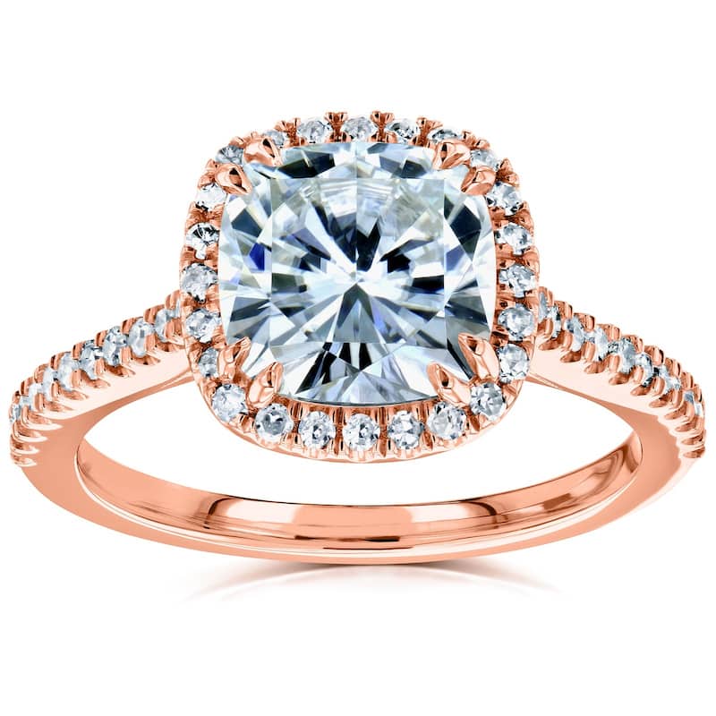 Kobelli 2 Carats Diamond 14k Solid Gold Lab Grown Halo Cushion Capri Ring (EF/VS, Certified) - Rose - 6.5