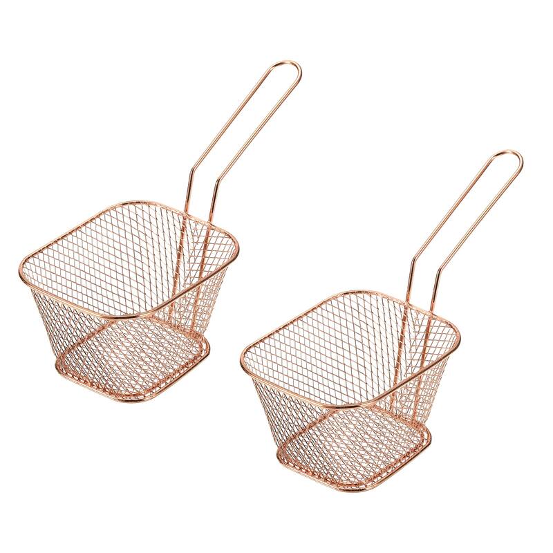 Mini Square Fry Basket Reusable Holder Fry Chip Basket Copper 2Pcs - 4.13x3.39x2.48Inch