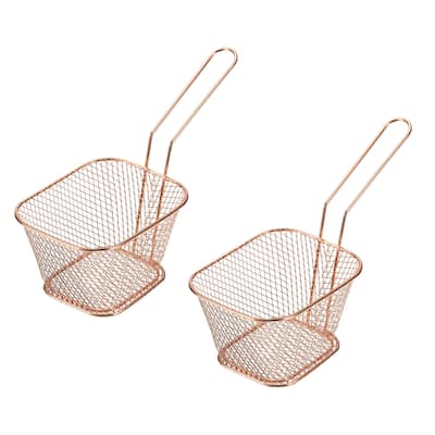Mini Square Fry Basket Reusable Holder Fry Chip Basket Copper 2Pcs - 4.13x3.39x2.48Inch