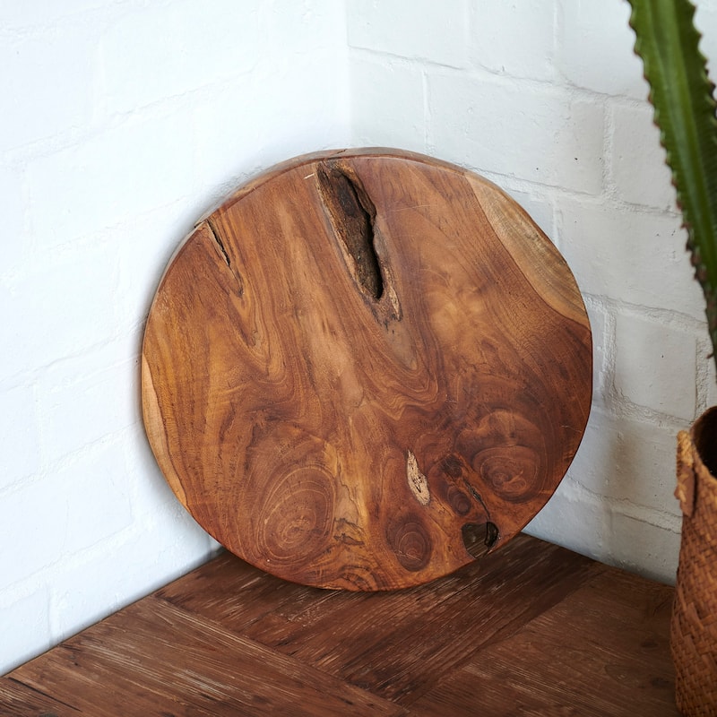 Greenage Round Teak Wood Slab Table Top - 15.74" x 15.74" x 2" - 15.74" x 15.74" x 2" - Brown