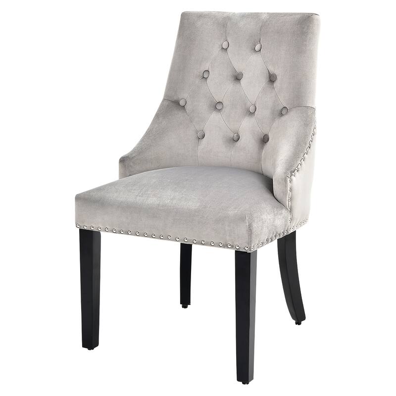 Velvet Dining Chair Upholstered Tufted Armless w/ Nailed Trim & Ring - Grey