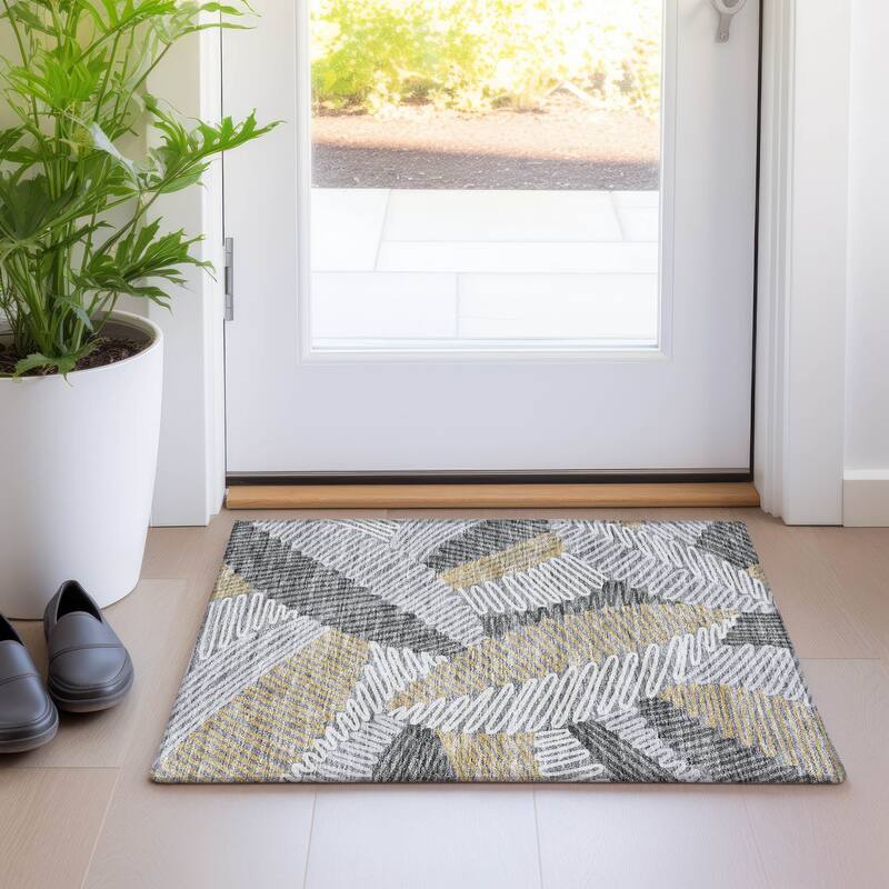Premium Washable Super Soft Contemporary Leaf Mayfield Rug - Gray - 1'8" x 2'6"