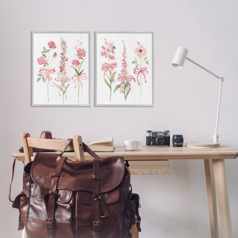 Stupell Soft Fresh Pastel Sprigs Framed Giclee Art Design By Sally Swatland (Set of 2)