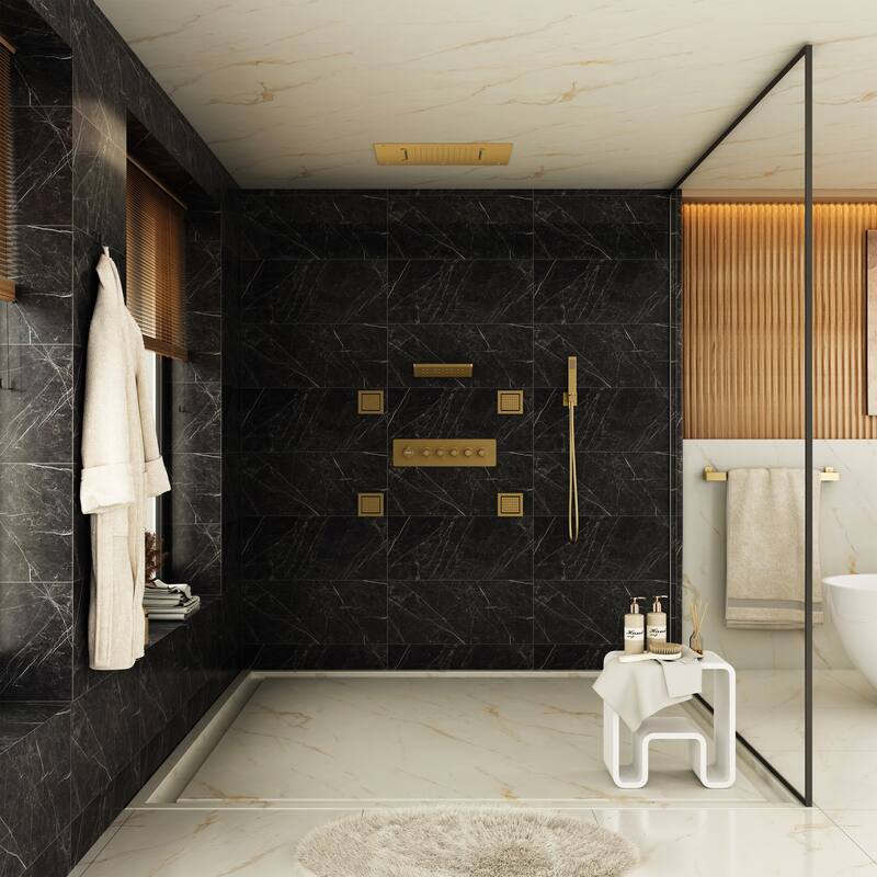 5-Spray Thermostatic Shower System, Luxury Anti-Scald 16 in. Fixed and Handheld Shower Head with Body Jets, Valve Included