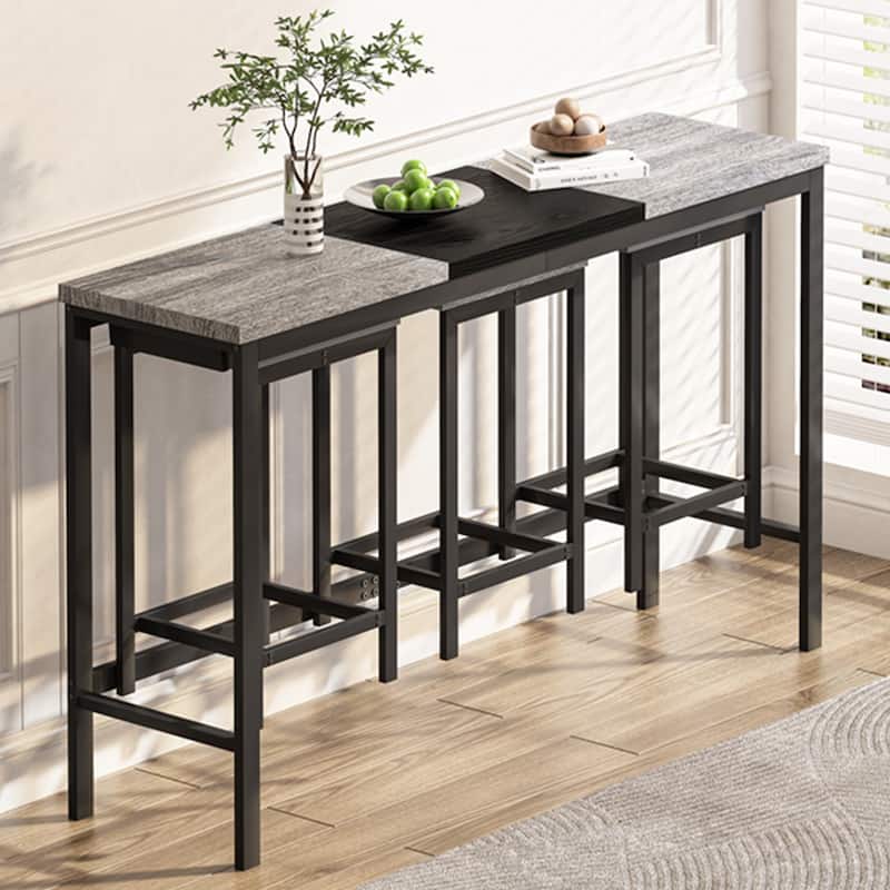 Modern Design Kitchen Dining Table, Pub Table, Long Dining Table Set with 3 Stools, Convenient Hanging Stool Design