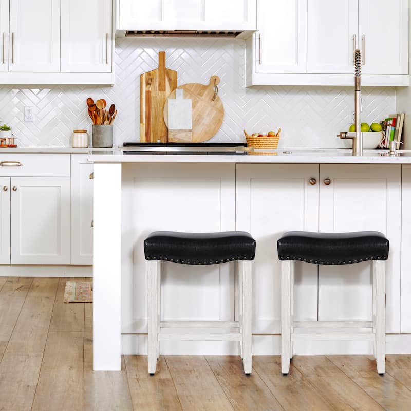Jameson Upholstered Polyester Antique White 24 Inch Counter Stool (Set Of 2) - Antique White/Black