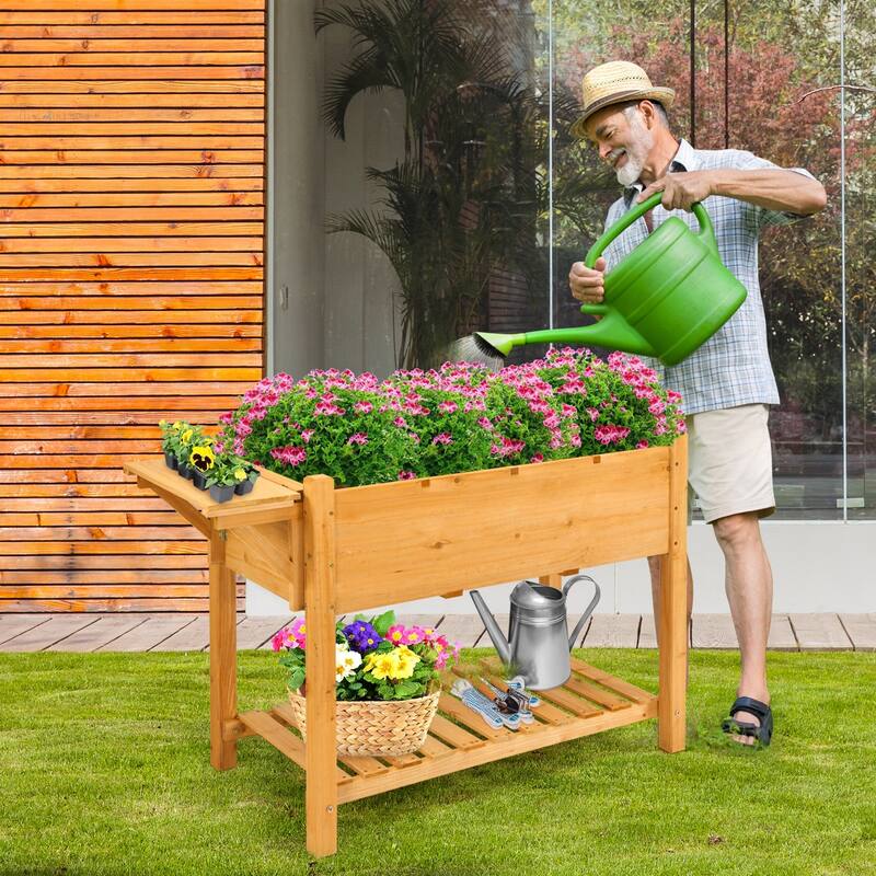 8-Grid Elevated Planter Box with Folding Tabletop for Outdoor Use - 47" x 21" x 31.5" (L x W x H)
