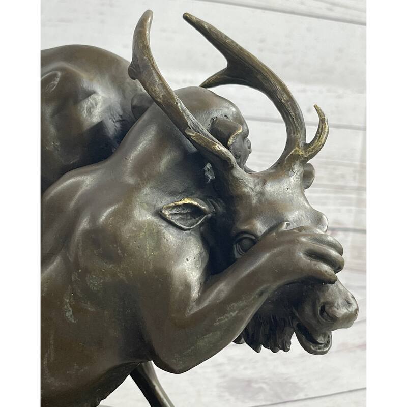 Mountain Lion Hunting Elk Deer By Pj Mene Bronze Statue Sculpture Wildlife Decor 11 Inchesx 13 Inches