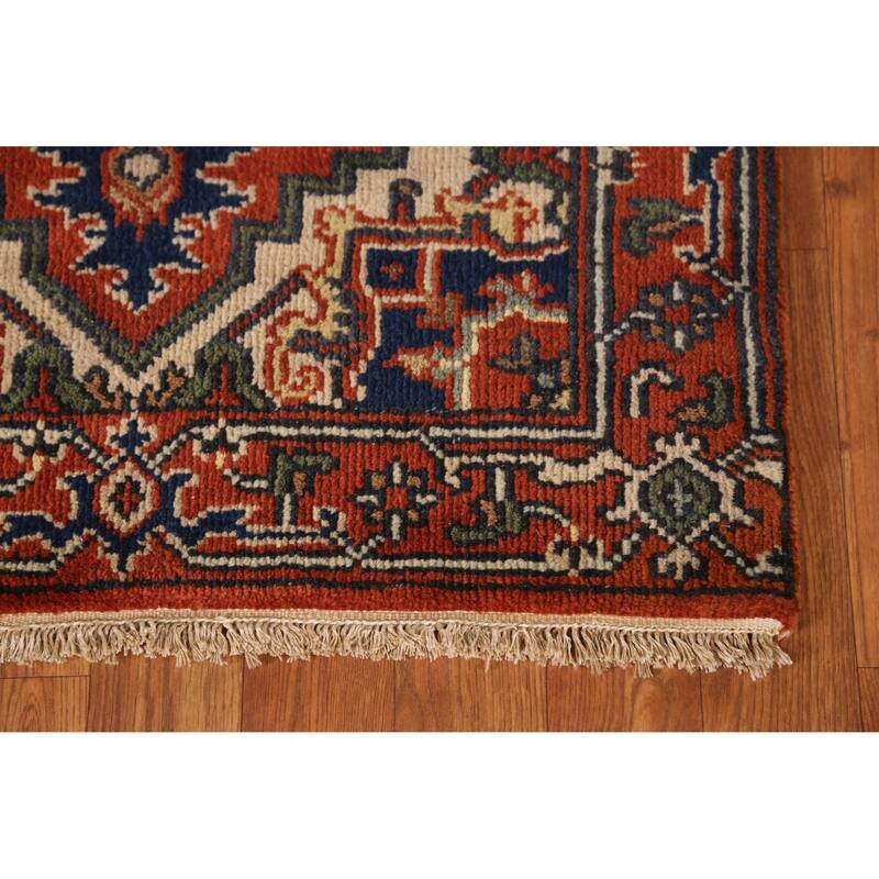 Geometric Heriz Serapi Runner Rug Hand-Knotted Traditional Wool Carpet - 2'6" x 7'10"